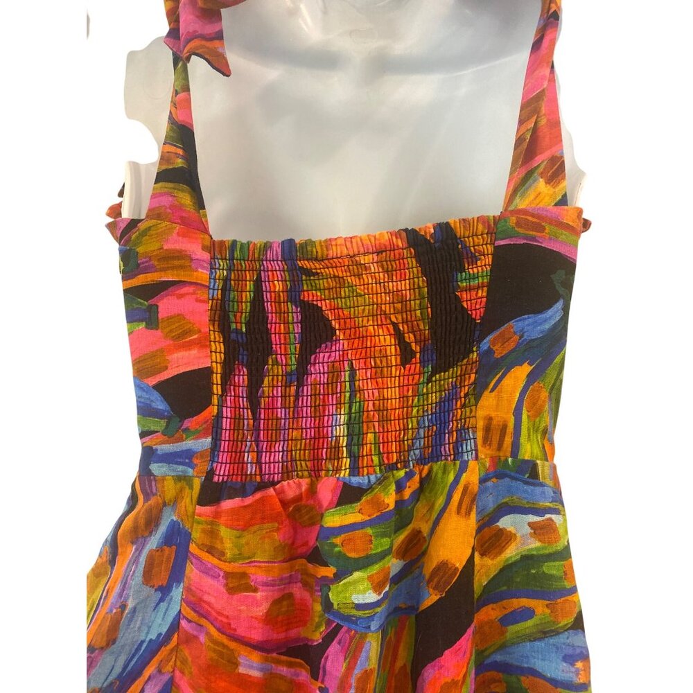 Farm Rio Rainbow Bananas Shoulder-Tie Mini Dress XS Linen - Picture 11 of 14